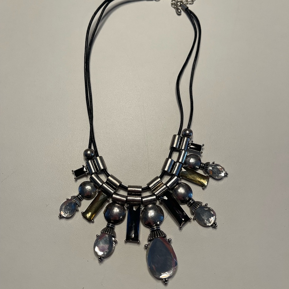 Chic Silver and Black Multi-Stone Necklace